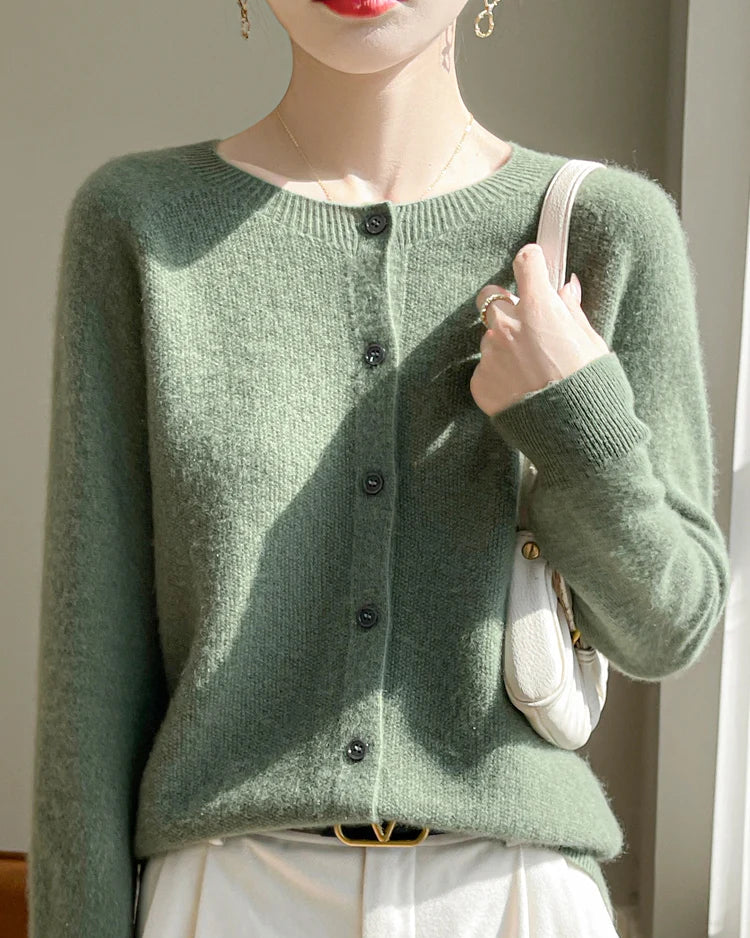 Merino Wool O-Neck Button Cardigan