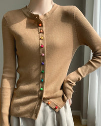 Wool Casual Crew Neck Single-Breasted Sweater