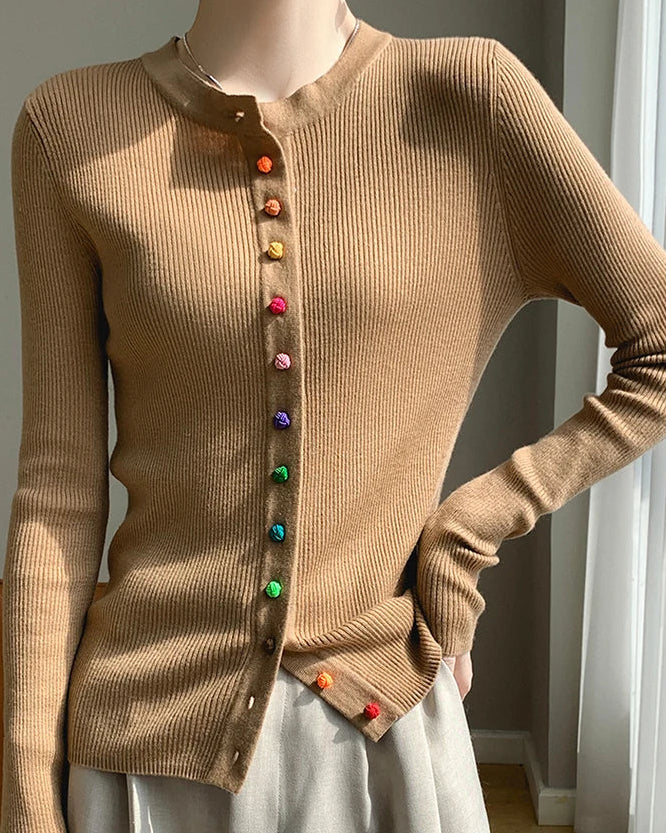 Wool Casual Crew Neck Single-Breasted Sweater