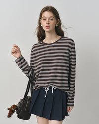 Stylish Loose-Fitting Crew Neck Striped T-Shirt