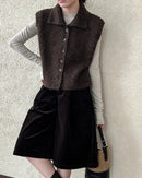 Turn Down Collar Knit Sleeveless Vest