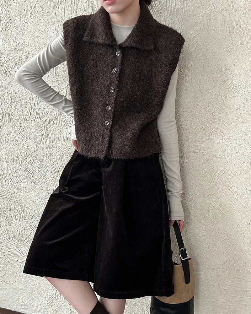 Turn Down Collar Knit Sleeveless Vest