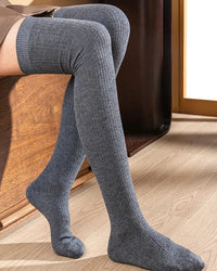 Wool Blend Ribbed Thigh-High Socks