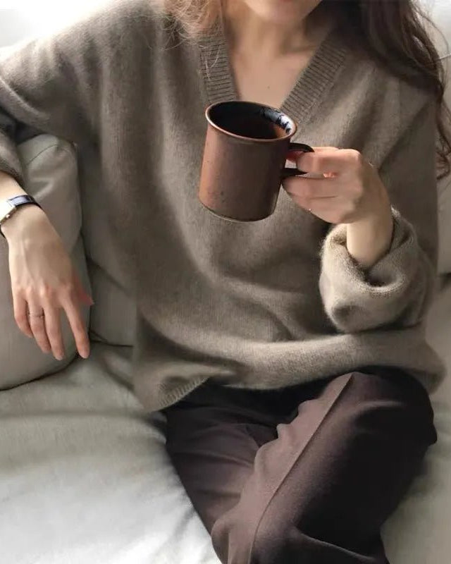 Gentle Herd Slouchy V-neck Wool Sweater
