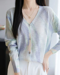 Lyocell Printed V Neck Cardigan