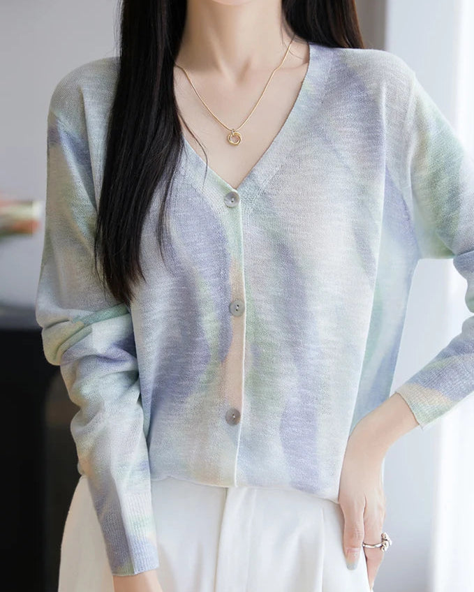 Lyocell Printed V Neck Cardigan