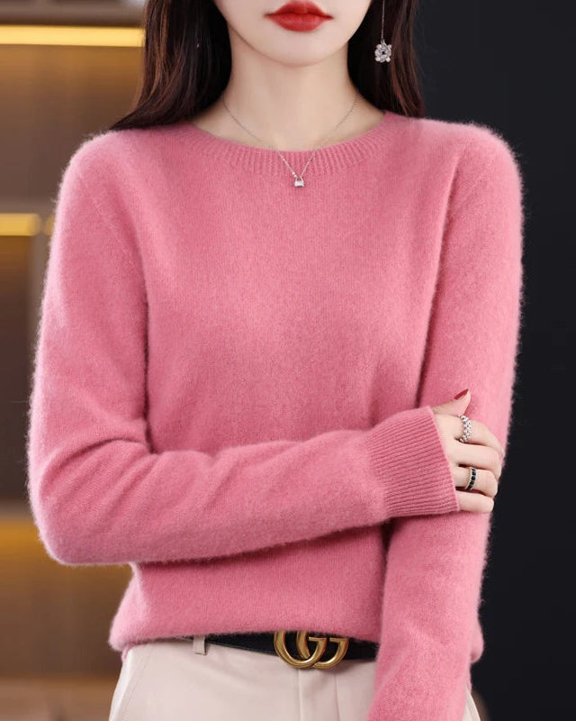 Merino Wool O-Neck Knit Sweater