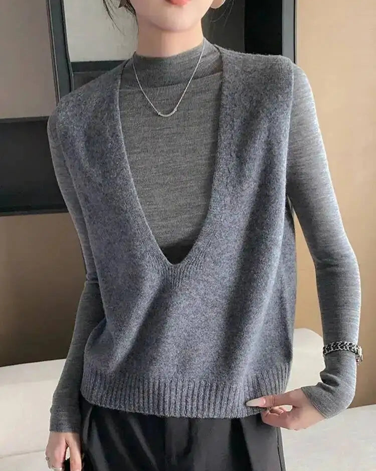 Wool Knit Sleeveless V-Neck Vest
