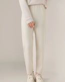 Merino Wool Solid High Waist Knit Pencil Trousers