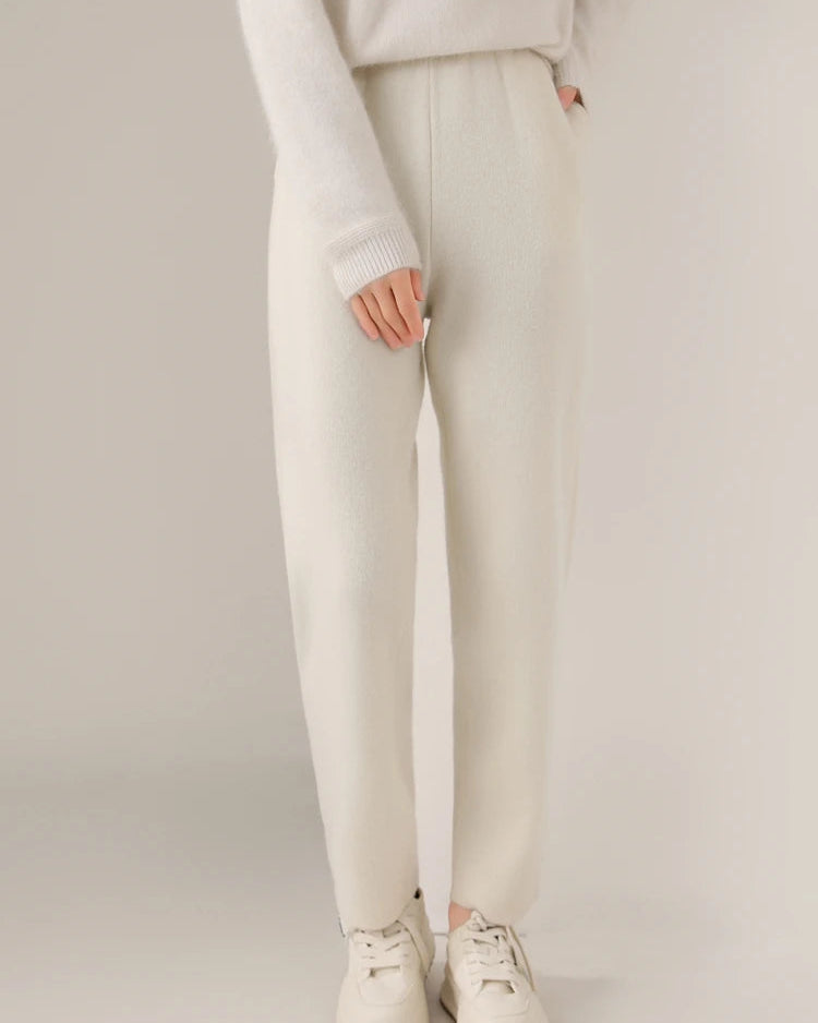 Merino Wool Solid High Waist Knit Pencil Trousers