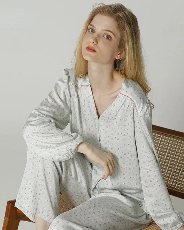 Long-sleeved Shirt & Pants Satin Pajamas Set