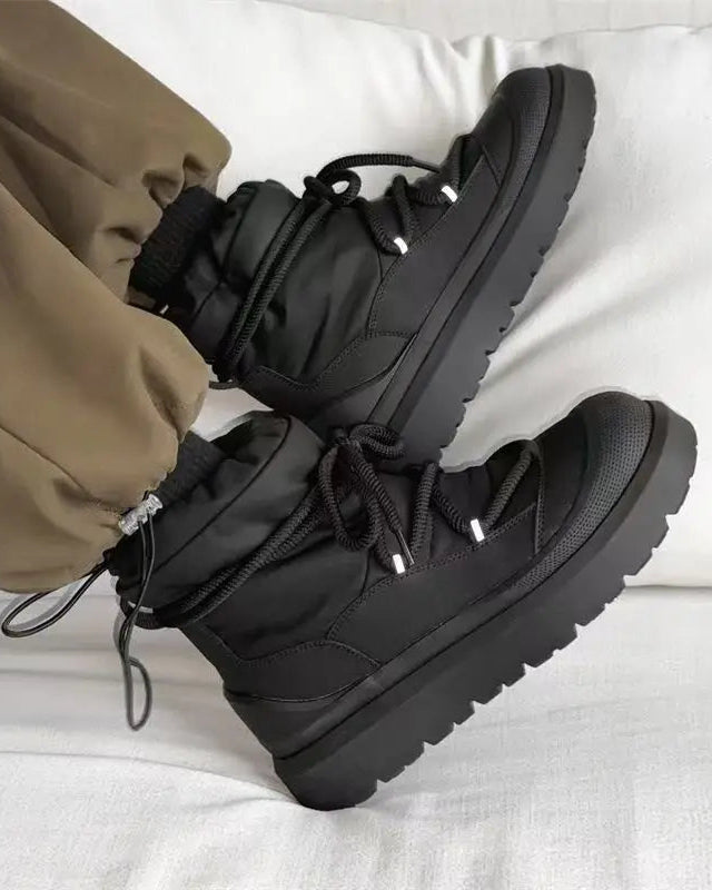 Fur-Lined Lace-Up Snow Boots