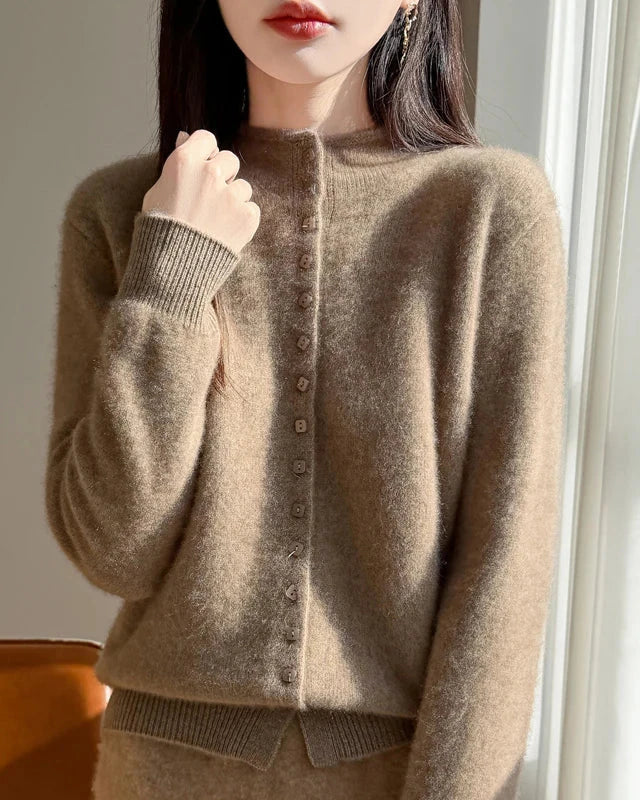 Mock Neck Merino Wool Cardigan