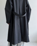 Minimalist Stand-Collar Belted Trench Coat