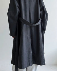 Minimalist Stand-Collar Belted Trench Coat
