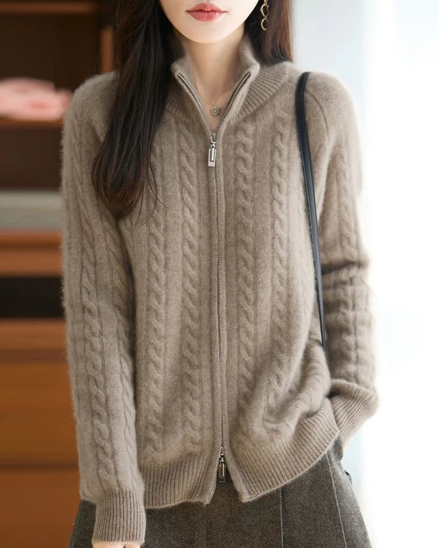 Wool & Cashmere Cable Knit Zipper Sweater