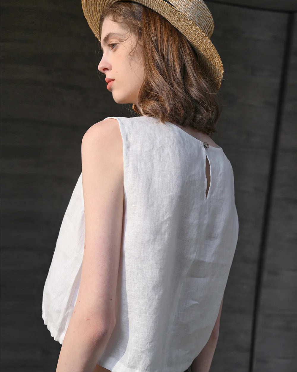 Casual Linen Crew Neck Loose Sleeveless Shirt