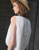Casual Linen Crew Neck Loose Sleeveless Shirt