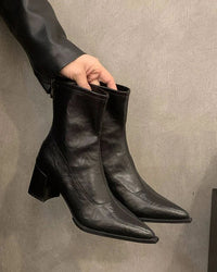 Retro-Style Pointed-Toe High-Heeled Ankle Boots