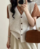 V-Neck Button Knit Sweater Vest