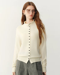 High-Neck Wool Button Cardigan