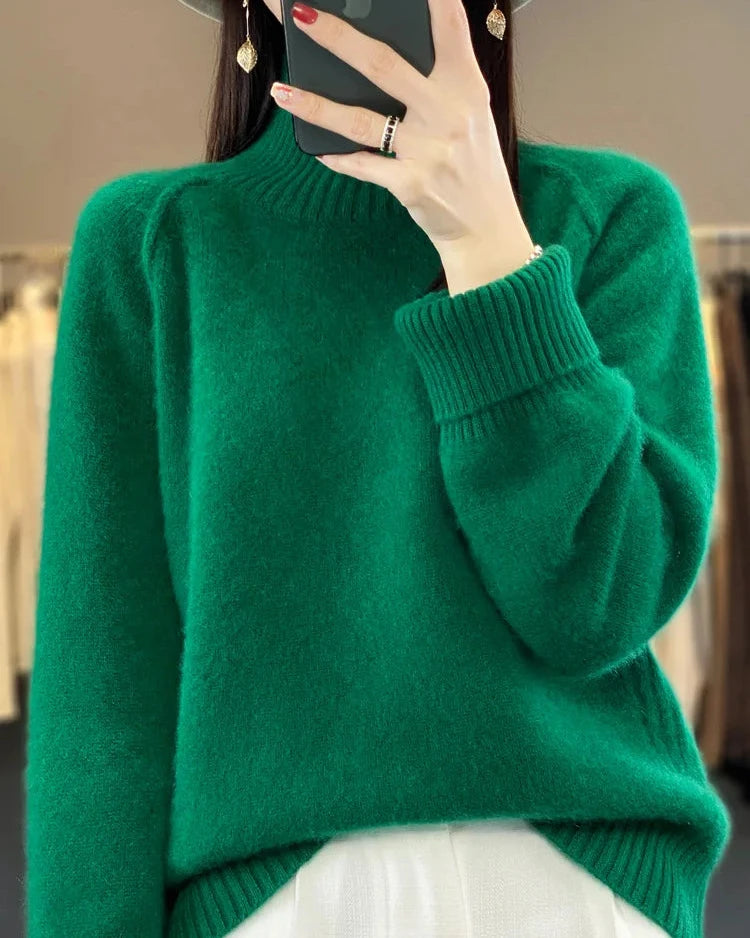Raglan Merino Wool Mock Neck Sweater