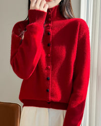 Wool High Neck Knit Cardigan