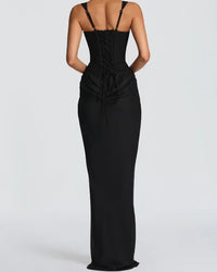 Solid Color Pleated Backless Fitted Evening Dress