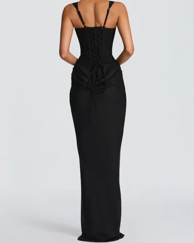 Solid Color Pleated Backless Fitted Evening Dress