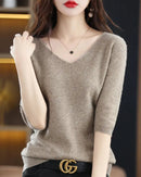 Merino Wool V-Neck Short Sleeve Pullover
