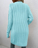 Solid Cable-Knit Open-Front Button Pocket Loose Long Cardigan