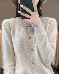 Mink Cashmere Crew Neck Cardigan Sweater