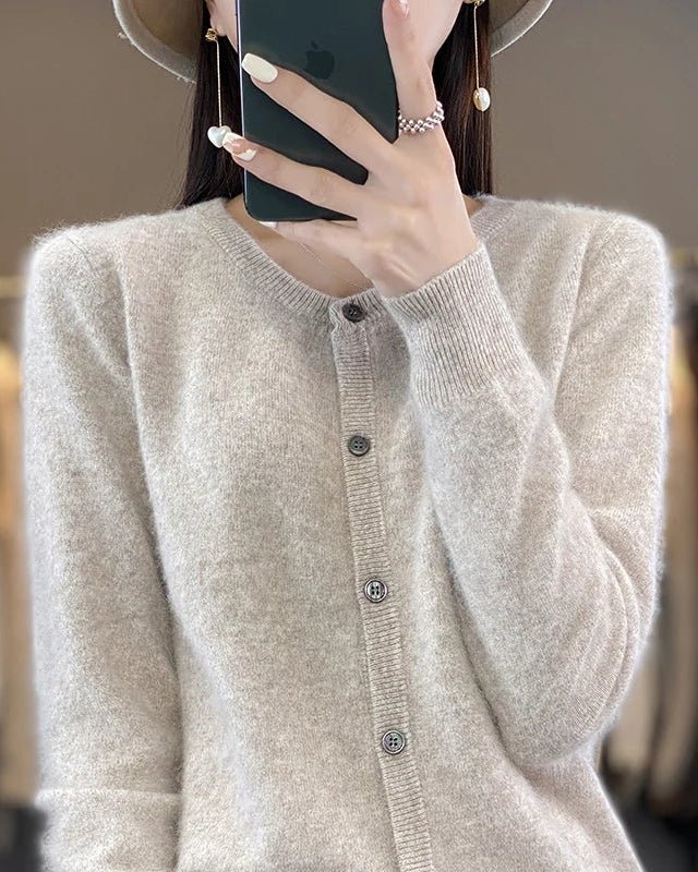 Mink Cashmere Crew Neck Cardigan Sweater