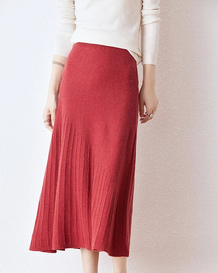 Wool Knitted High Waist A-Line Skirt