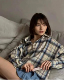Vintage Plaid Oversized Long-Sleeve Shirt