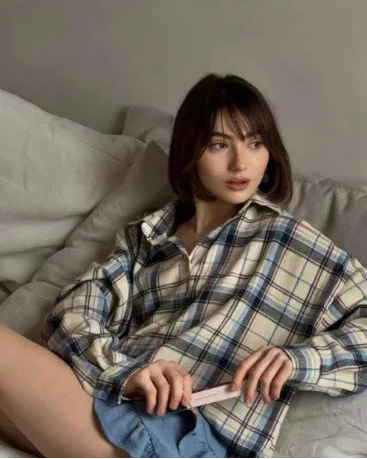 Vintage Plaid Oversized Long-Sleeve Shirt