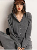 Cashmere Knitted Hooded Cardigan