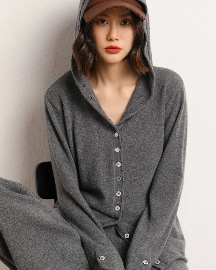 Cashmere Knitted Hooded Cardigan