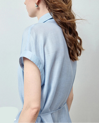 Lyocell Blend Asymmetric Waist-Cinched Shirt