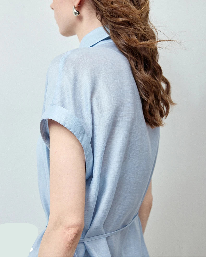 Lyocell Blend Asymmetric Waist-Cinched Shirt
