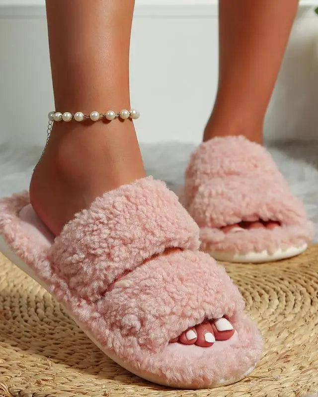 Women's Plush Open-Toe Winter Slippers