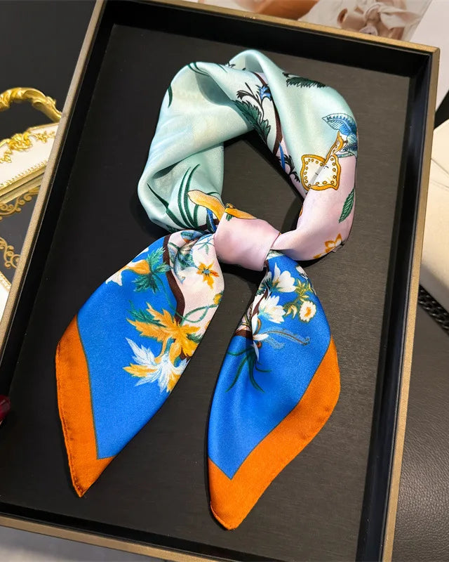Floral Print Satin Square Scarf