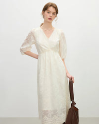 Lightweight Fitted Tulle Lace Maxi Dress