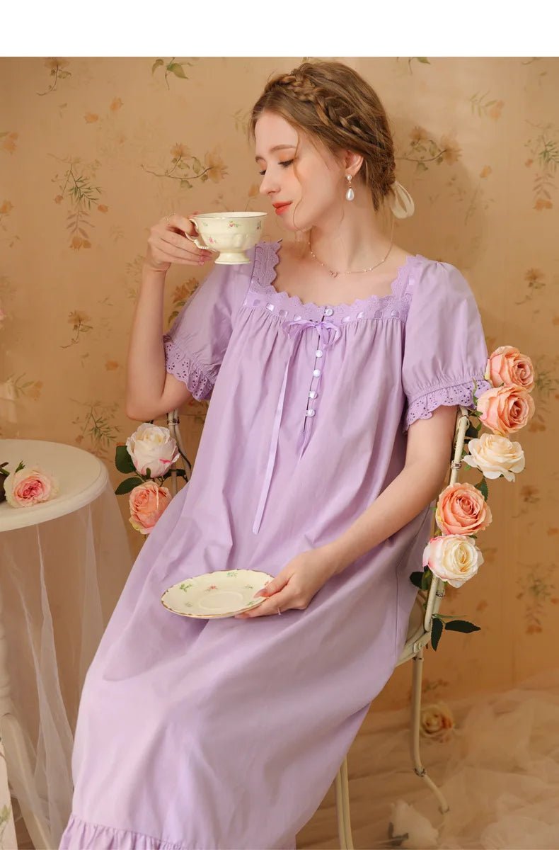 Palace Style Short Sleeve Cotton Pajama Dress