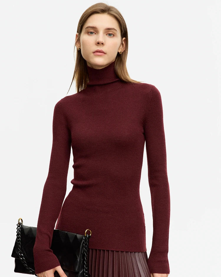 Simple Slim-Fitting Wool Turtleneck Sweater
