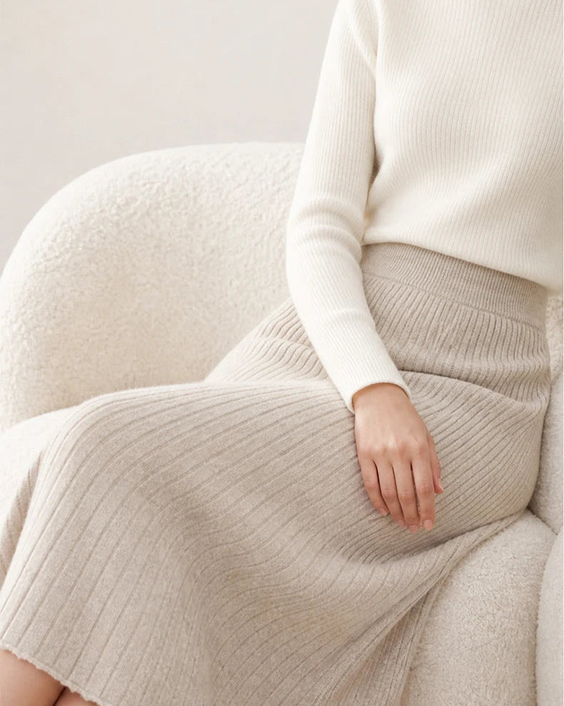 Merino Wool Pleated Midi Skirt