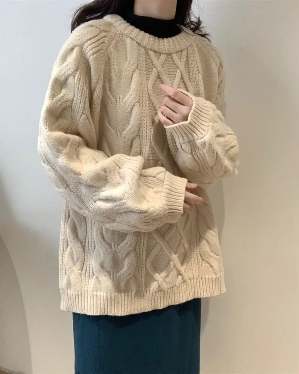 Diamond-Patterned Mid-Length Oversized Sweater