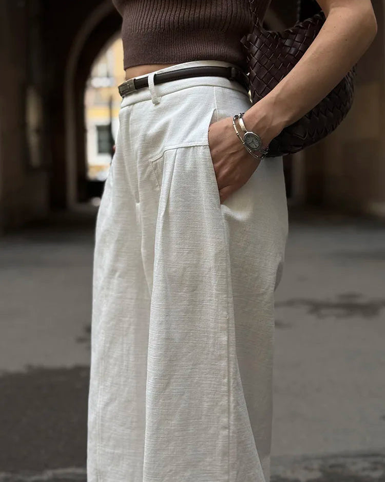 High-Waisted Wide-Leg Cotton Trousers