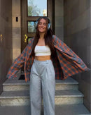 Vintage Plaid Oversized Long-Sleeve Shirt
