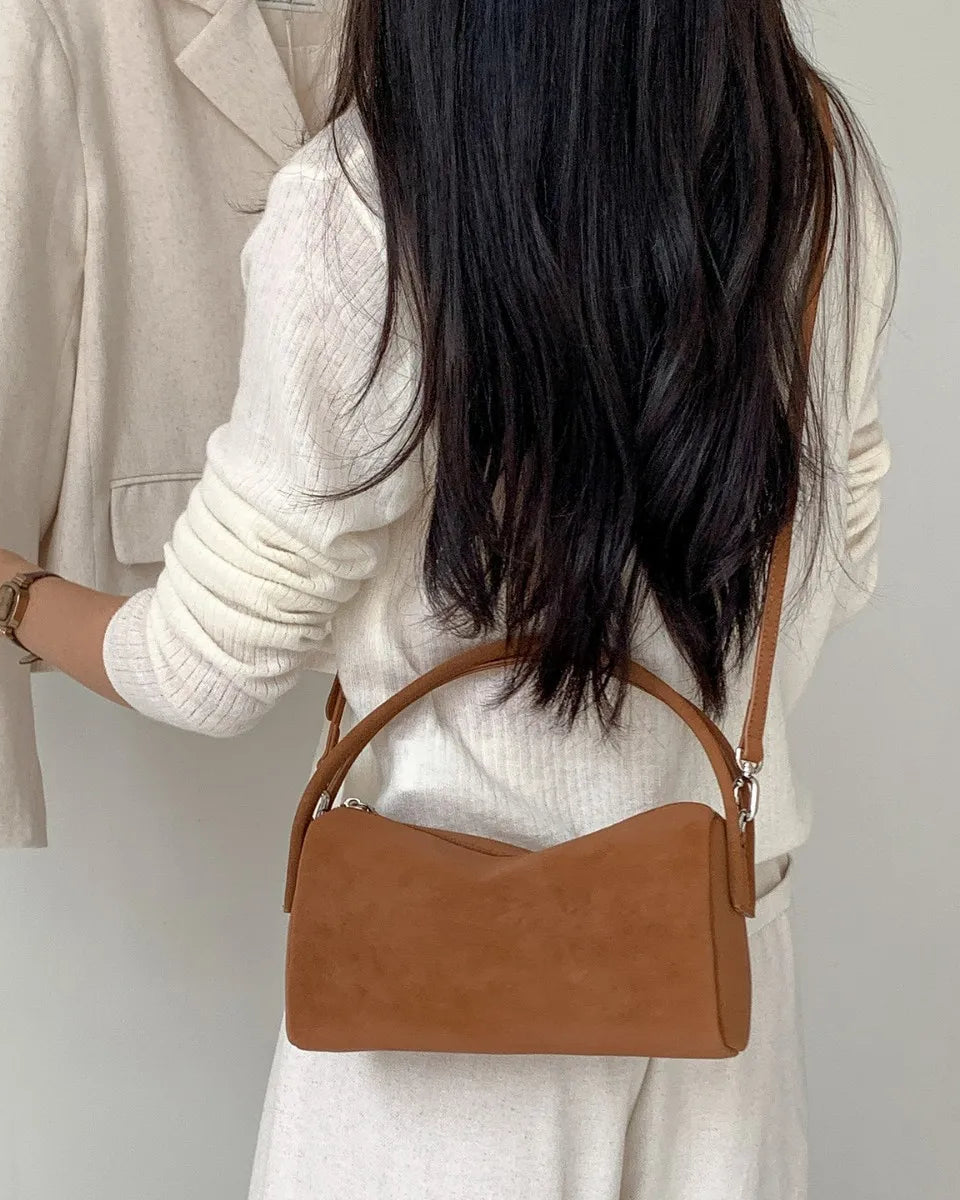 Faux Suede Barrel Shoulder Bag